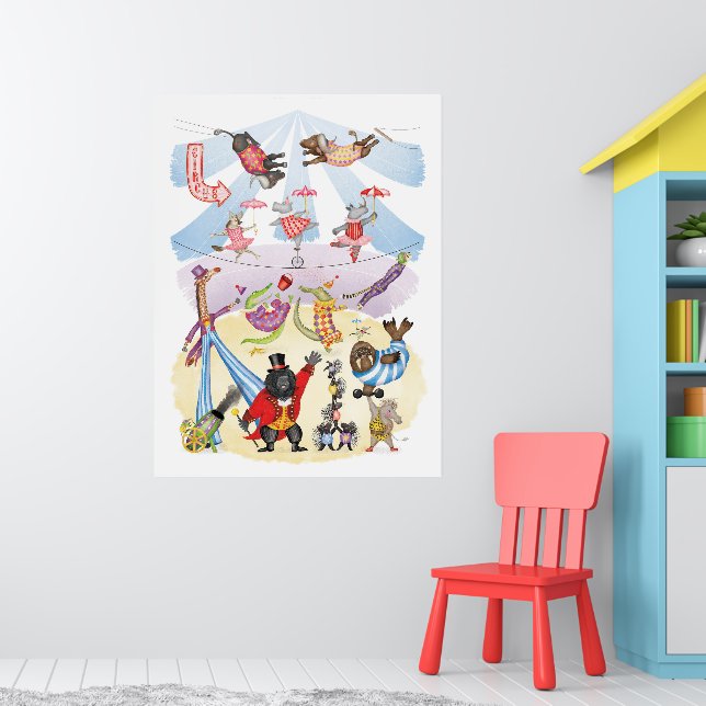 Silly animal circus art print poster (Barnkammare 1)