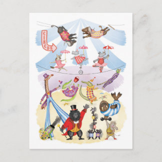 Silly animal circus postcard vykort