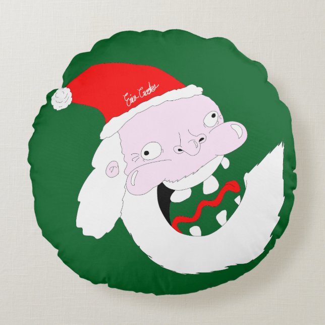 Silly goofy Santa Claus cartoon face  Rund Kudde (Framsidan)