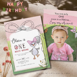 Silly Goose 1-års födelsedag Rosa rosett Foto Inbjudningar