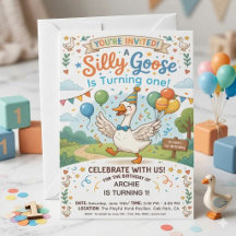 Silly Goose 1-års inbjudan | Whimsical