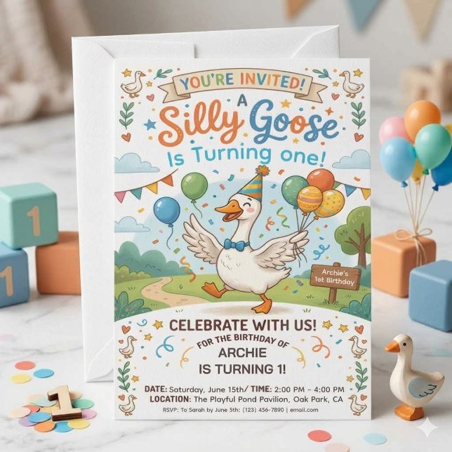 Silly Goose 1-års inbjudan | Whimsical (Skapare uppladdad)