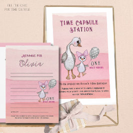 Silly Goose 1-årsdag Rosa Tidskapselkort Inbjudningar