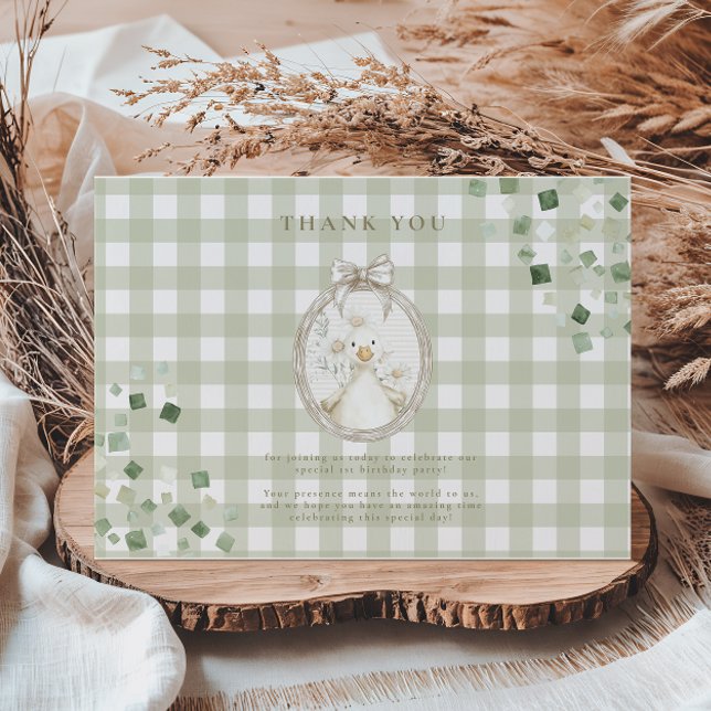 Silly Goose 1st Birthday Green Gingham Tack Kort (Skapare uppladdad)