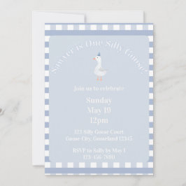 Silly Goose 1st Birthday Invitation (Dusty Blue) Inbjudningar