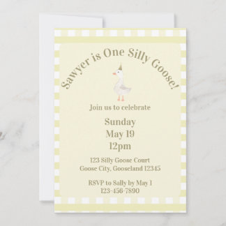 Silly Goose 1st Birthday Invitation (Pale Yellow) Inbjudningar