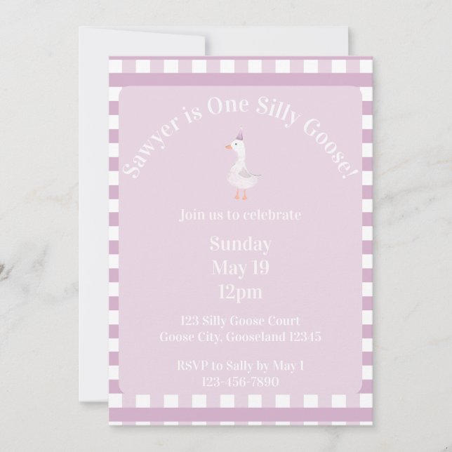 Silly Goose 1st Birthday Invitation (Pink) Inbjudningar (Framsida)