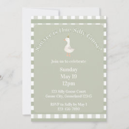 Silly Goose 1st Birthday Invitation (Sage Green) Inbjudningar