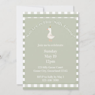 Silly Goose 1st Birthday Invitation (Sage Green) Inbjudningar