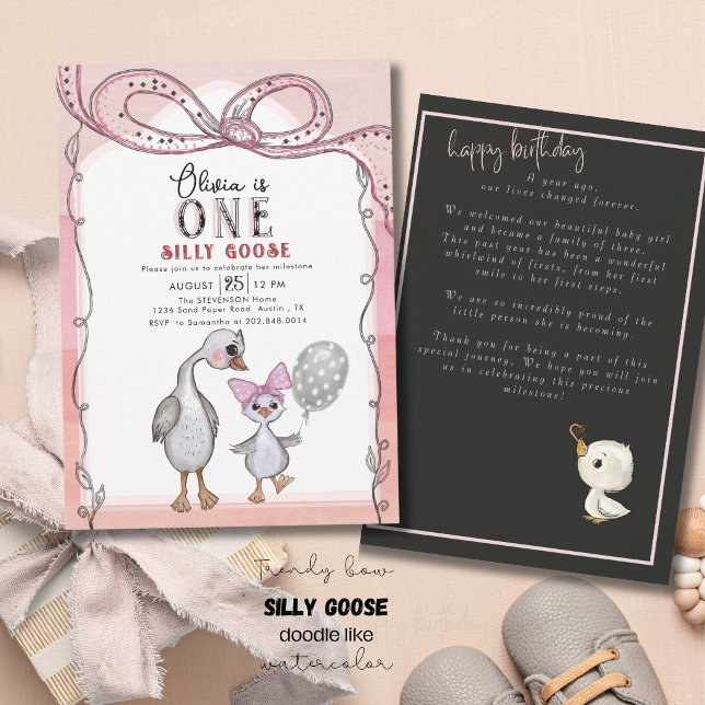 Silly Goose 1st Birthday Watercolor Hand drawn Inbjudningar (Silly Goose 1st Birthday Watercolor Hand drawn Invitation)