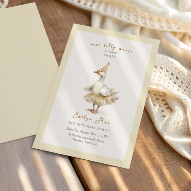 Silly Goose 3-årsdag Gul Akvarell Inbjudningar (Skapare uppladdad)