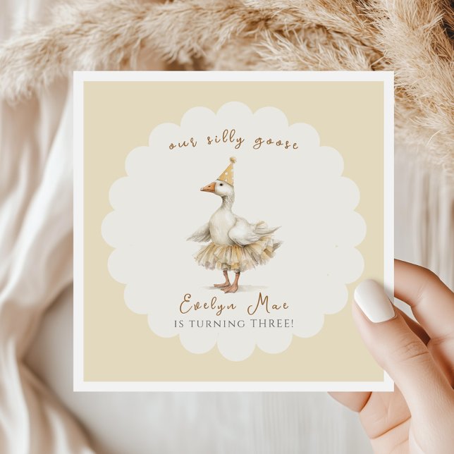 Silly Goose 3rd Birthday Yellow Watercolor  Pappersservett (Skapare uppladdad)
