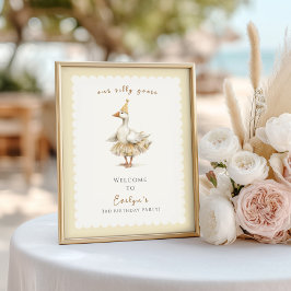 Silly Goose 3rd Birthday Yellow Watercolor Welcome Poster