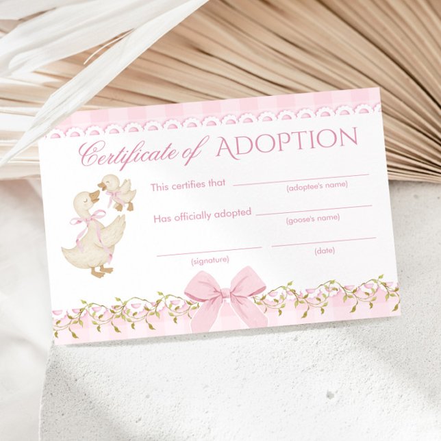 Silly Goose-adoptionsbevis Rosa Gingham Inbjudningar (Skapare uppladdad)