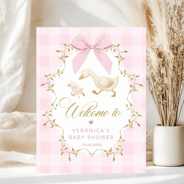 Silly Goose Baby Girl Shower Pink Gingham Welcome Poster (Skapare uppladdad)