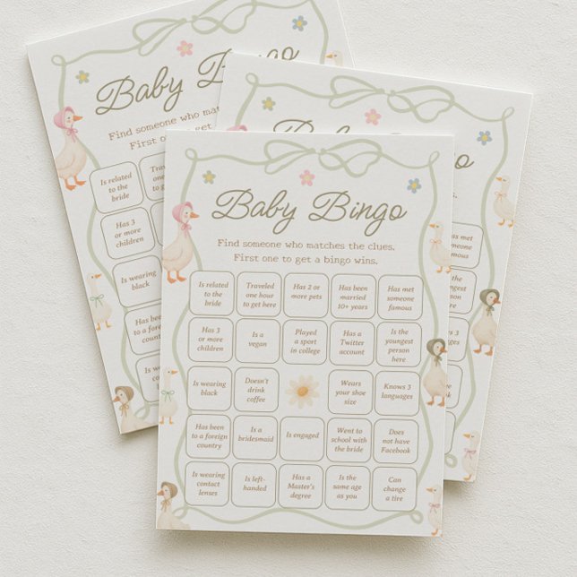Silly Goose Baby Shower Find the Guest Bingo Game Inbjudningar (Skapare uppladdad)
