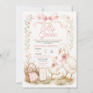 Silly Goose Baby Shower-inbjudan med rosa band Inbjudningar