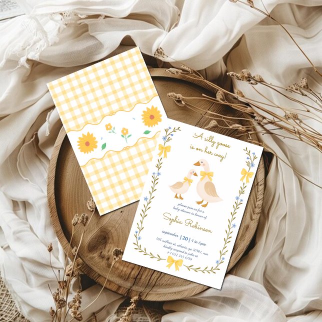 Silly Goose Baby Shower Invitation | Yellow Gingha Inbjudningar (Skapare uppladdad)