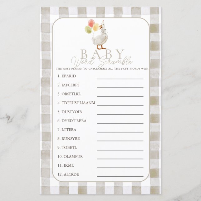 Silly Goose Beige Gingham Baby Word Scramble (Framsida)