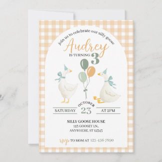 Silly Goose Birthday Invitation | Watercolor Plaid Kort