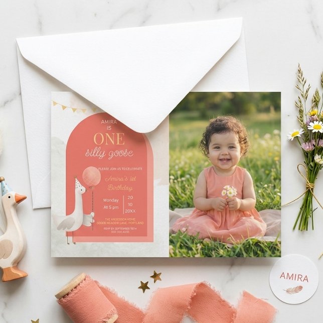Silly Goose Birthday Photo Personalized invitation Spara Datumet (Skapare uppladdad)