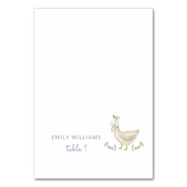 Silly Goose Blå Band Baby Shower Platskort Bordsnummer (Framsidan)