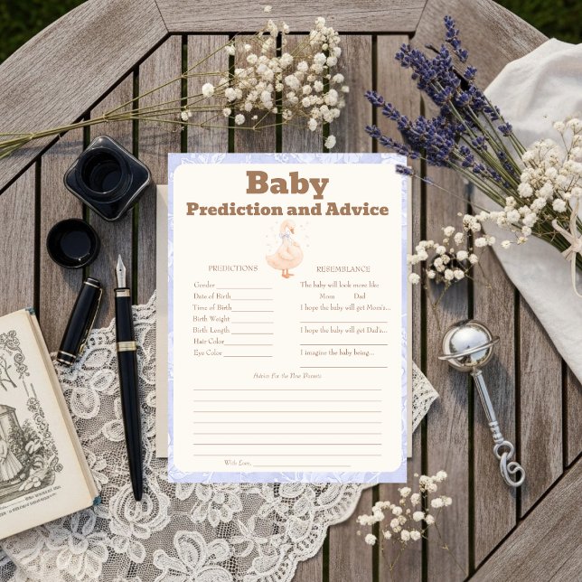 Silly Goose Blå Bebis Förutsägelser & Rådkort Inbjudningar (Silly Goose Blue Baby Predictions & Advice Card)