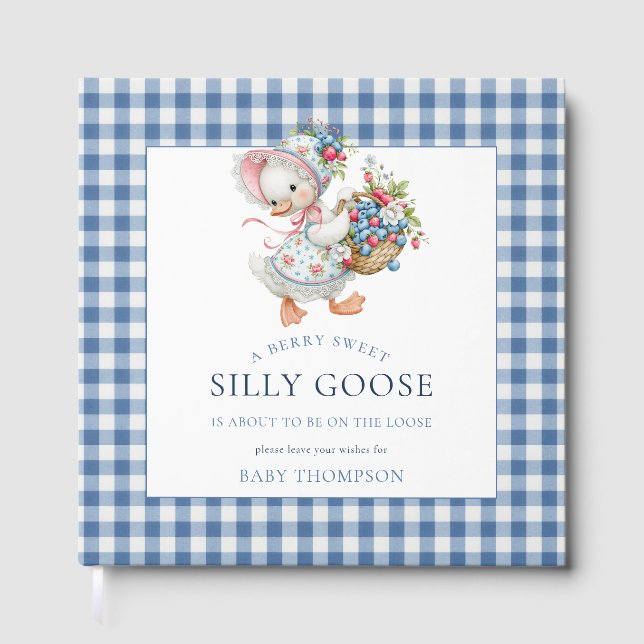 Silly Goose Blå Rutiga Baby Shower Gästböcker (Framsida)