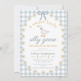 Silly Goose Blue Bow Daisy Gingham Baby Shower Inbjudningar