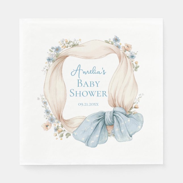 Silly Goose Blue Floral Baby Shower Napkins Pappersservett (Framsidan)