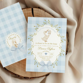 Silly Goose Blue Gingham Baby Boy Shower Inbjudningar