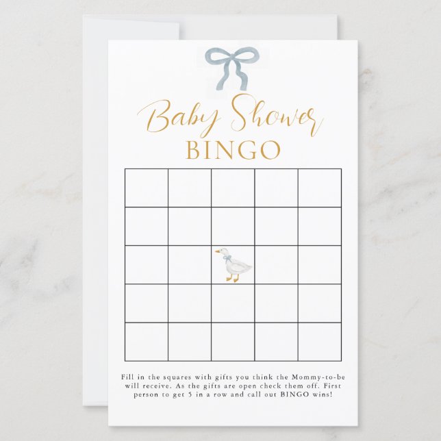 Silly Goose Blue Gingham Baby Shower Bingo Game  (Framsida)