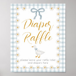 Silly Goose Blue Gingham Baby Shower Diaper Raffle Poster