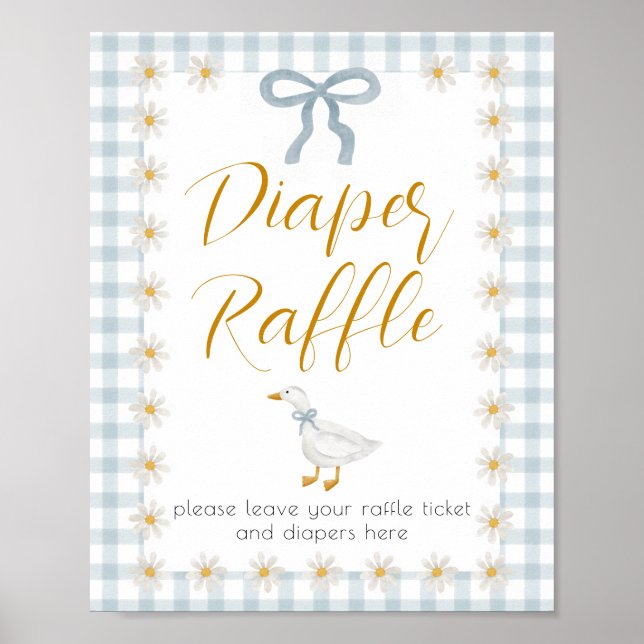 Silly Goose Blue Gingham Baby Shower Diaper Raffle Poster (Framsidan)