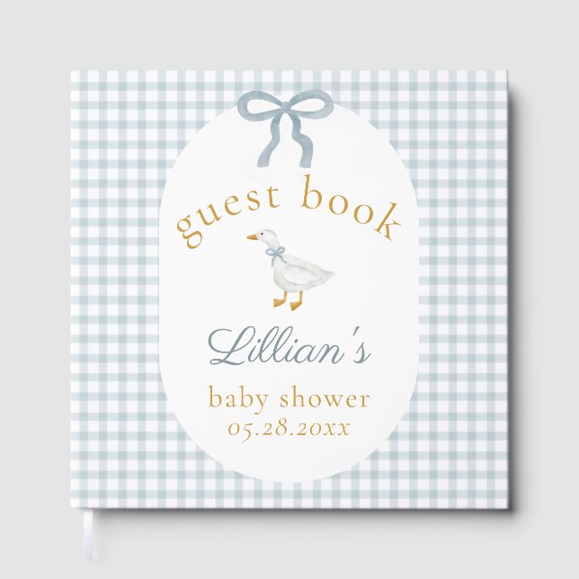Silly Goose Blue Gingham Baby Shower Guest Book Gästböcker (Framsida)