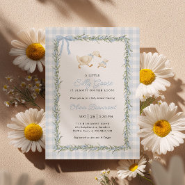Silly Goose Blue Gingham Baby Shower Invitation Inbjudningar