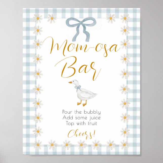 Silly Goose Blue Gingham Baby Shower Mimosa Sign Poster (Framsidan)