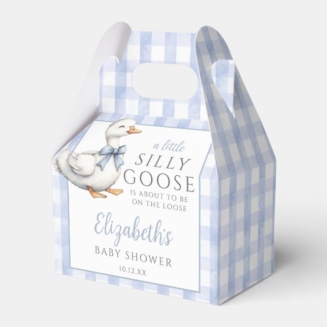 Silly Goose Blue Gingham Baby Shower Presentaskar (Framsidan Sidan)