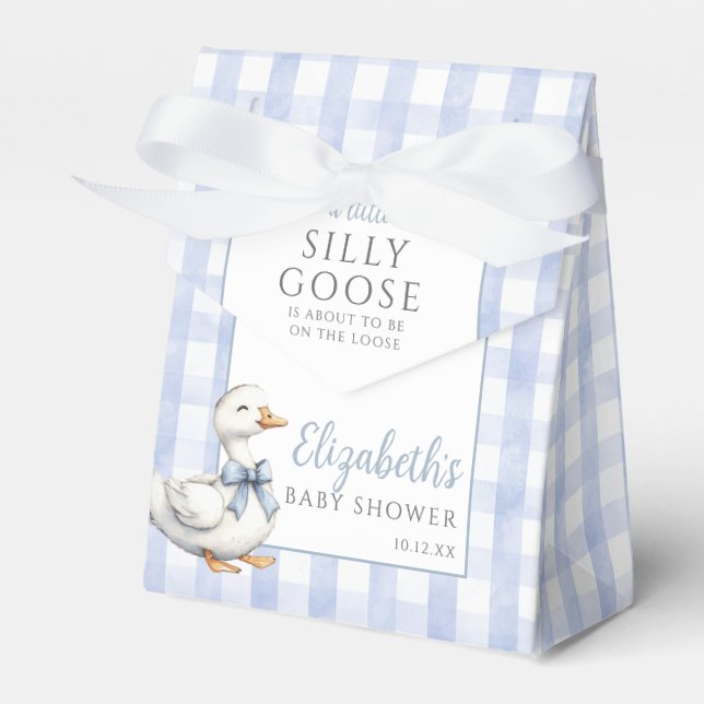Silly Goose Blue Gingham Baby Shower Presentaskar (Framsidan Sidan)
