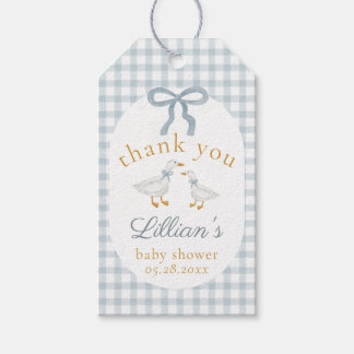 Silly Goose Blue Gingham Baby Shower Thank You Tag Presentetikett