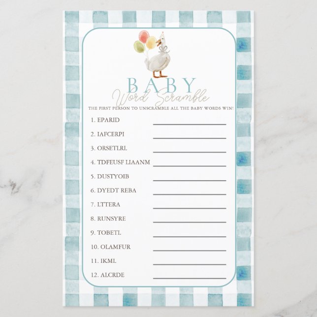 Silly Goose Blue Gingham Boy Baby Word Scramble (Framsida)