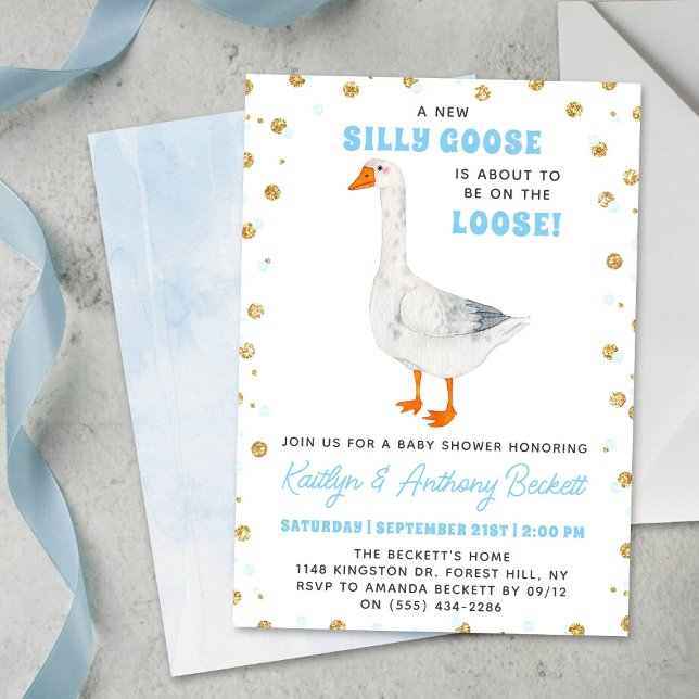 Silly Goose Blue Watercolor Boys Baby Shower Inbjudningar (Skapare uppladdad)