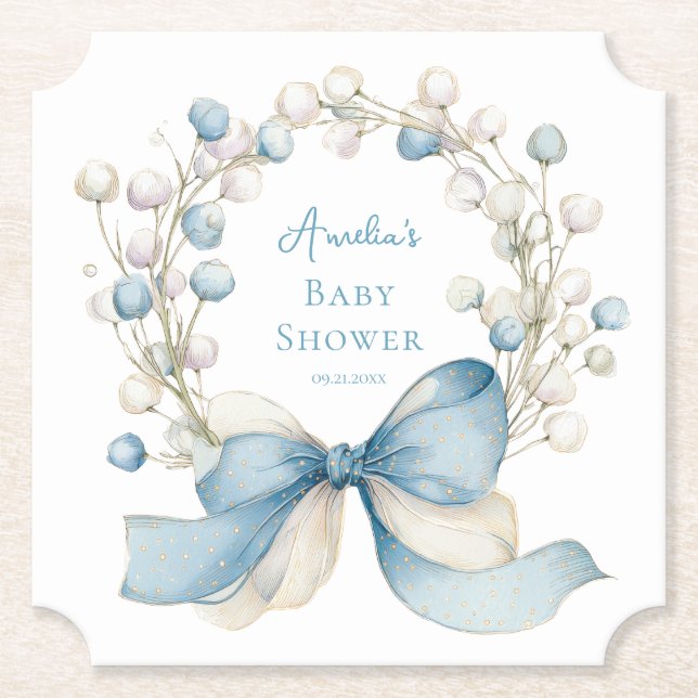 Silly Goose Blue Wildflower Baby Shower Coaster Underlägg Papper (Framsida)