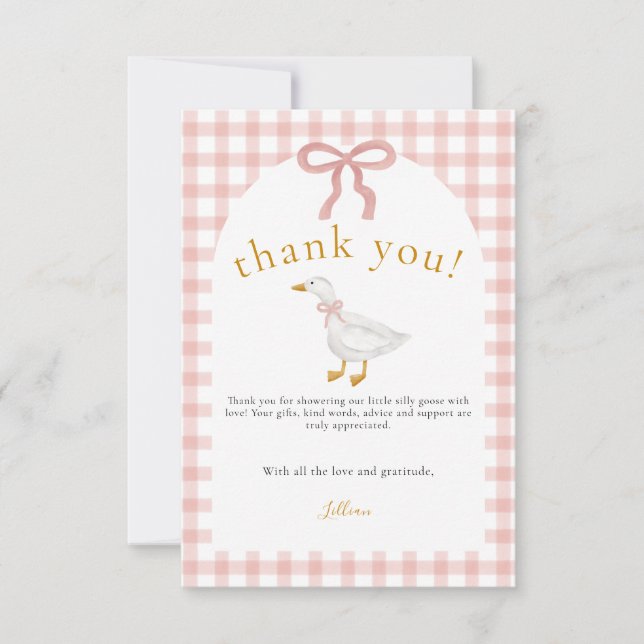 Silly Goose Blush Pink Gingham Baby Shower  Tack Kort (Framsida)