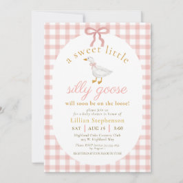 Silly Goose Blush Rosa Rutigt Baby Shower QR-kod Inbjudningar