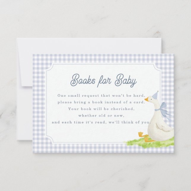 Silly Goose böcker för baby blå Gingham-kort Inbjudningar (Framsida)