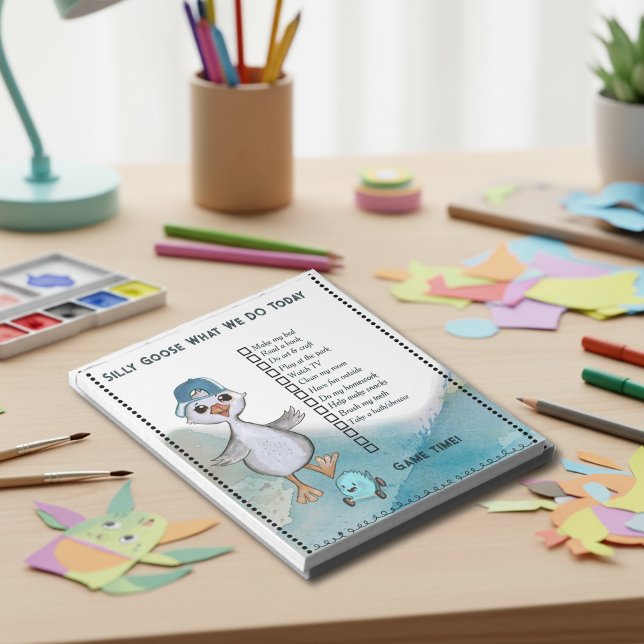 Silly Goose Boy Custom Daily Routine Checklist Anteckningsblock (Silly Goose Boy Custom Daily Routine Checklist Notepad)