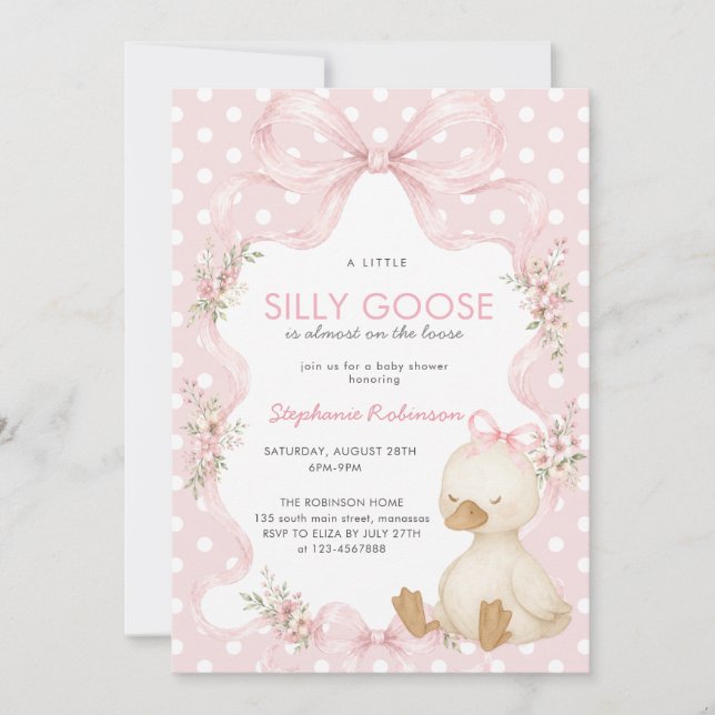 Silly Goose Coquette Rosa Prickig Babyfirande Inbjudningar (Framsida)