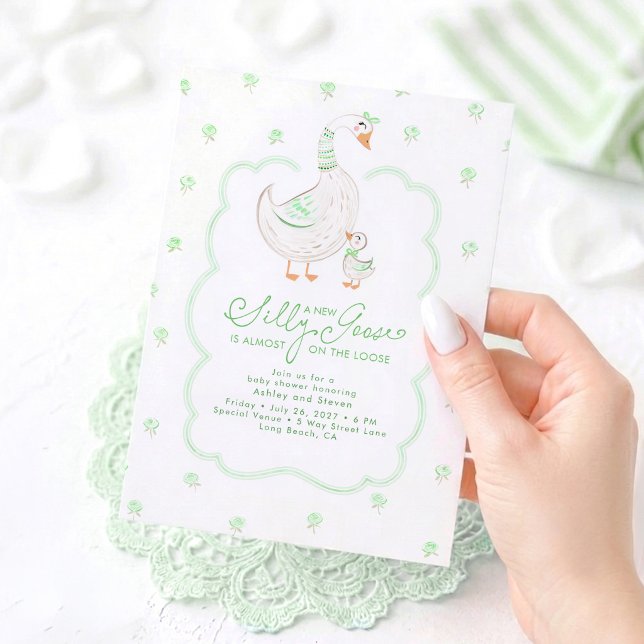 Silly Goose Elegant Könsneutral Bebis Shower Inbjudningar (Silly Goose Gender Neutral Baby Shower Invitations)