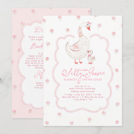 Silly Goose Elegant Rosa Baby Shower Allt-i-ett Inbjudningar